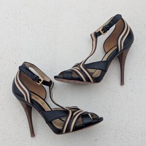 L.A.M.B | Tailynn Two-tone Strappy Sandal 4" Stiletto Heel Size 8 Black Cream